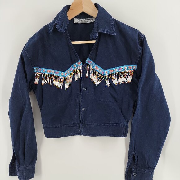 Vintage Cropped Beaded Jacket – Southwestern / Artwear Statement (Size S)